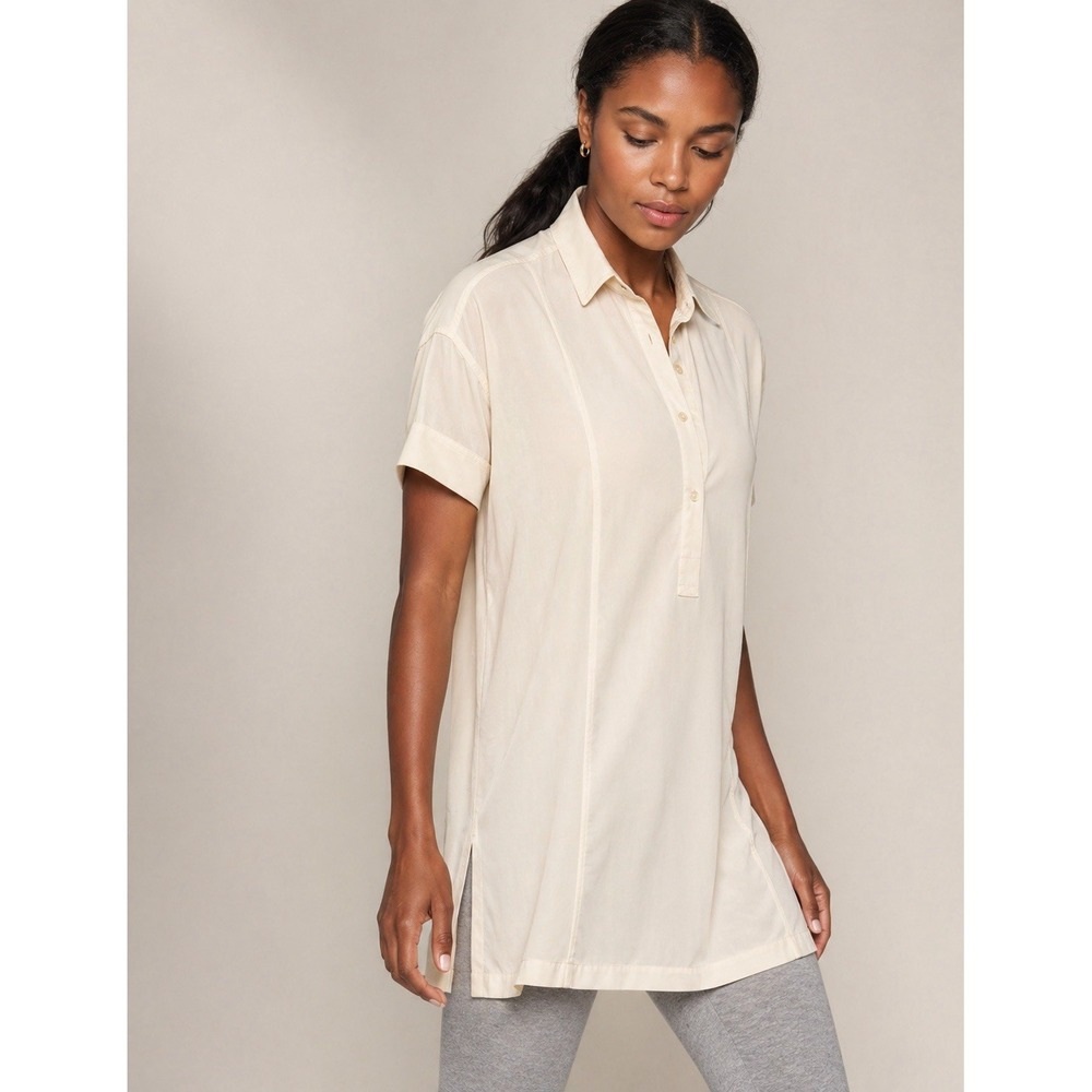 Athleta‎ 100% Silk Tunic Top Semi Sheer Ivory White Size Small Athleisure Beach